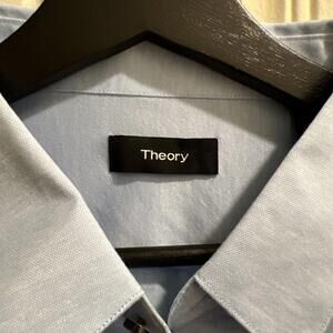 Theory Mens Extreme Slim Blue Dress Shirt -‎ 17.5 R - 100% Cotton Soft